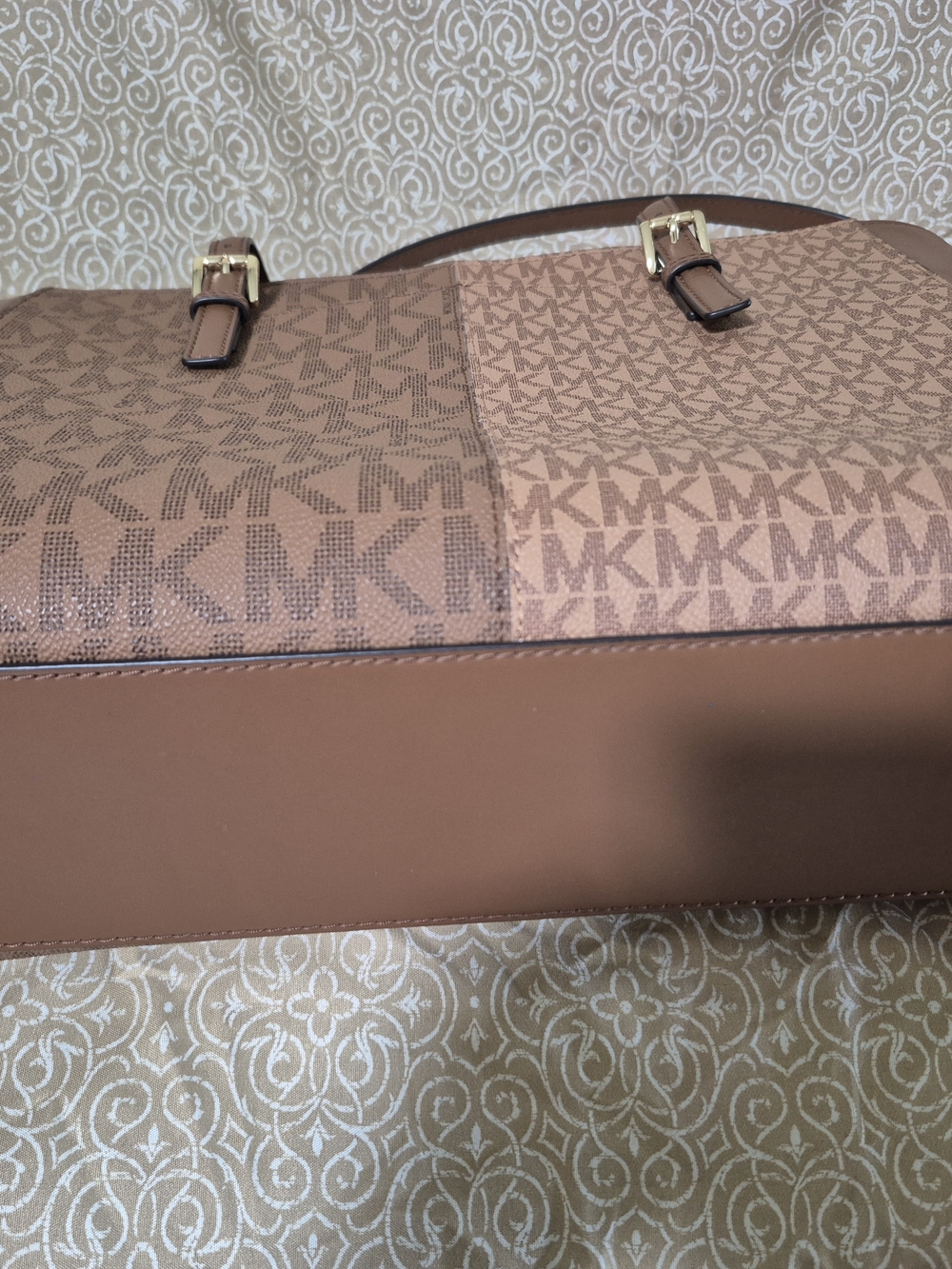 Michael Kors Brown Two-Tone MK Logo Tote - Picture 4 of 6